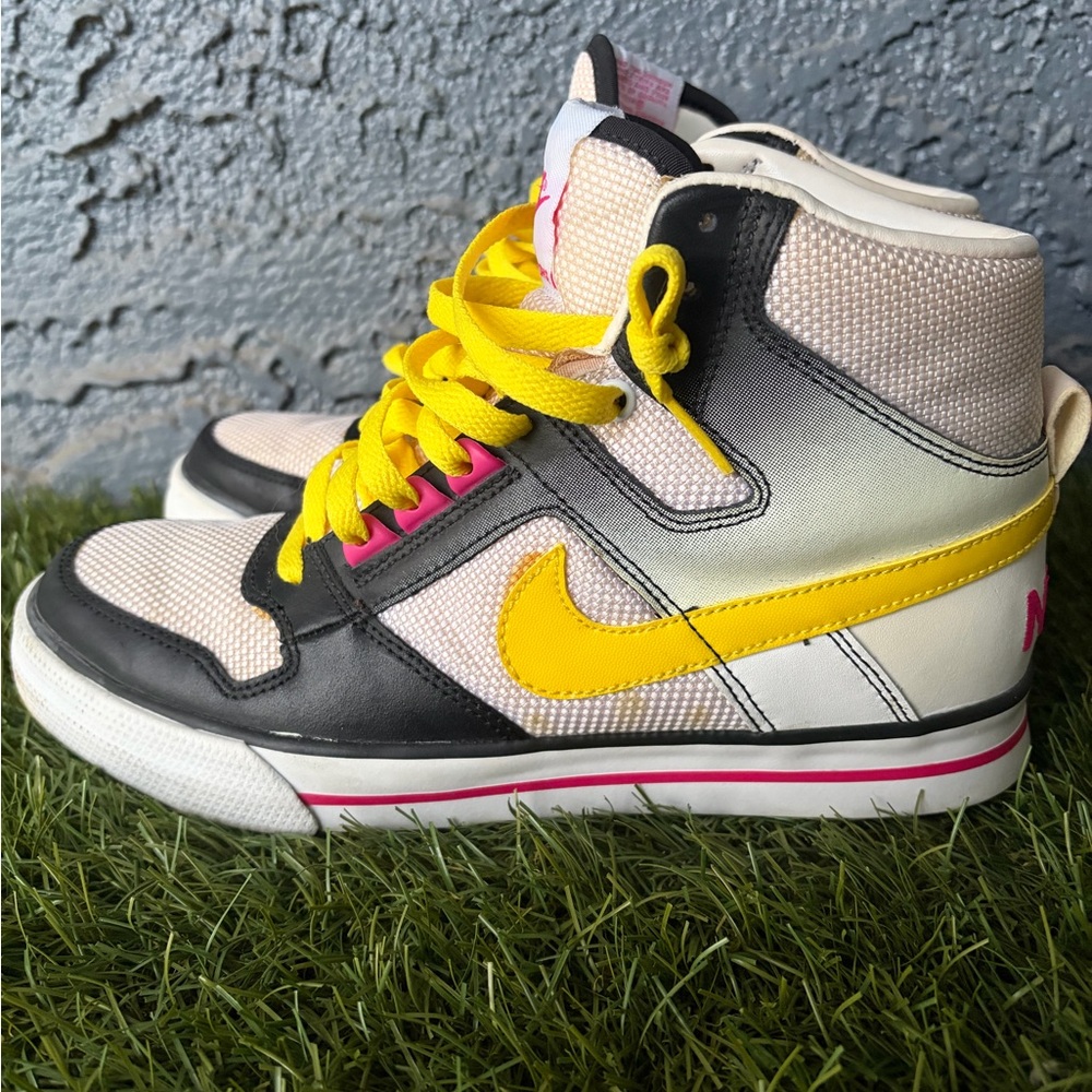 Nike Delta Force high top sneakers in Yellow, Black & White with Pink Accents